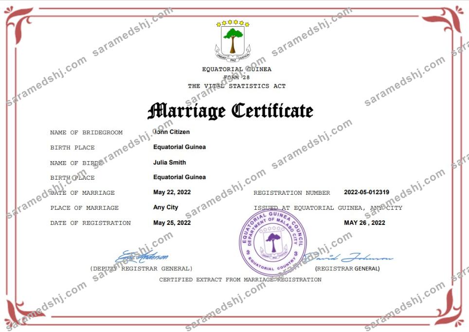 Equatorial Guinea marriage certificate Word and PDF template